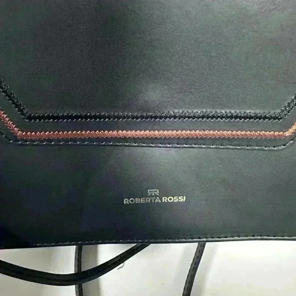 New ROBERTA ROSSI Genuine Leather Flap Satchel/Crossbody Bag Black Made In Italy - Picture 9 of 16